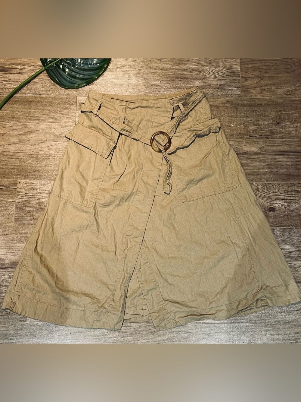 Joe Fresh Khaki A-Line Utility Skirt with Belt